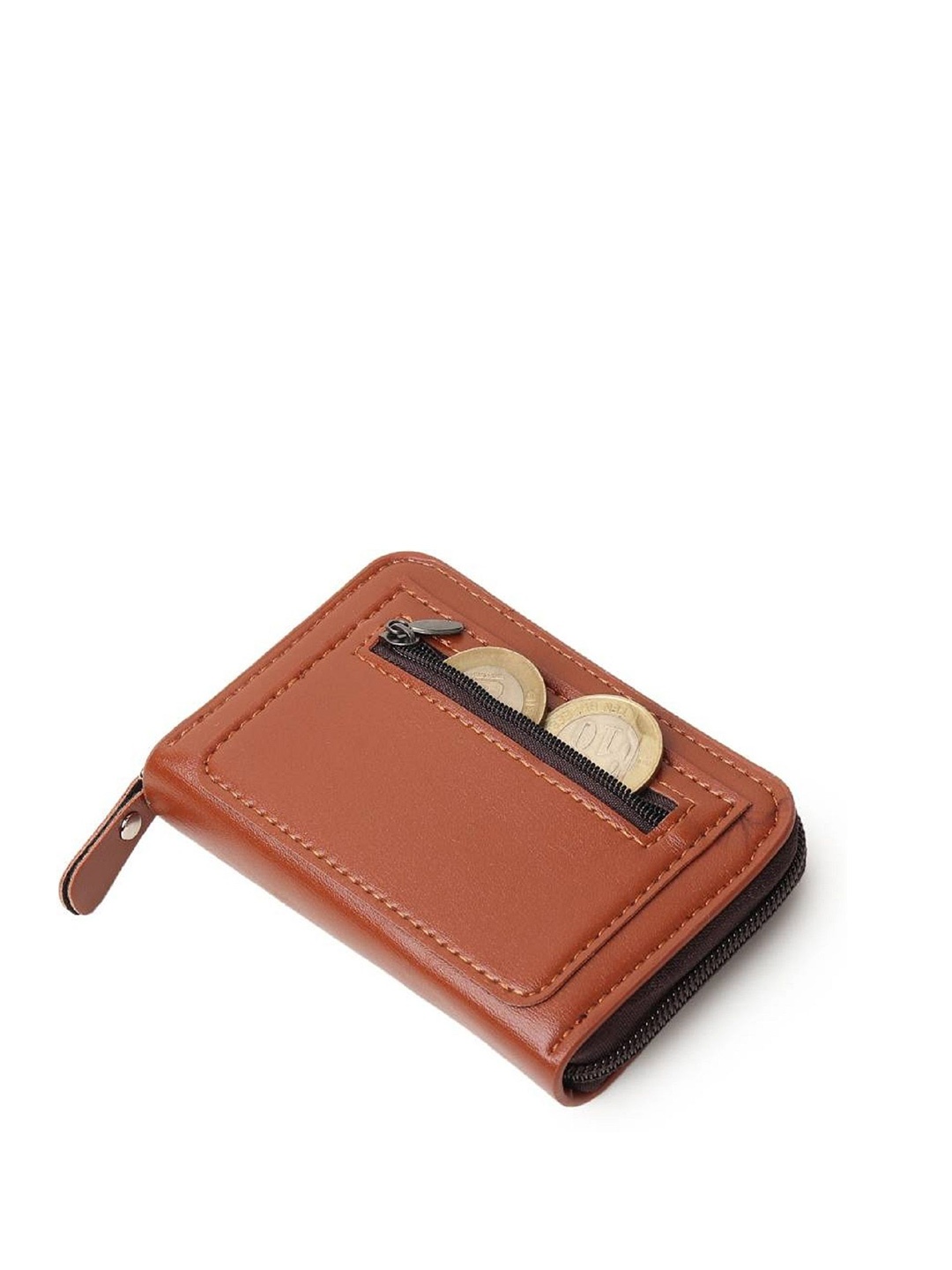 

SZN Women Zip Detail Leather Card Holder, Brown
