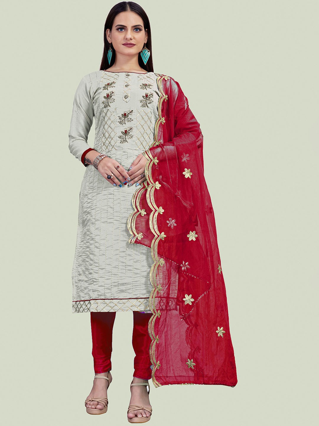 

HERE&NOW Embroidered Unstitched Dress Material, Grey