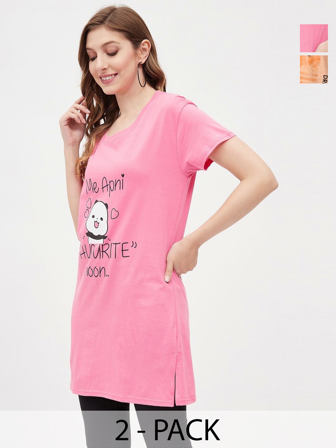 

Christy World Women 2 Printed Extended Sleeves T-shirt, Multi