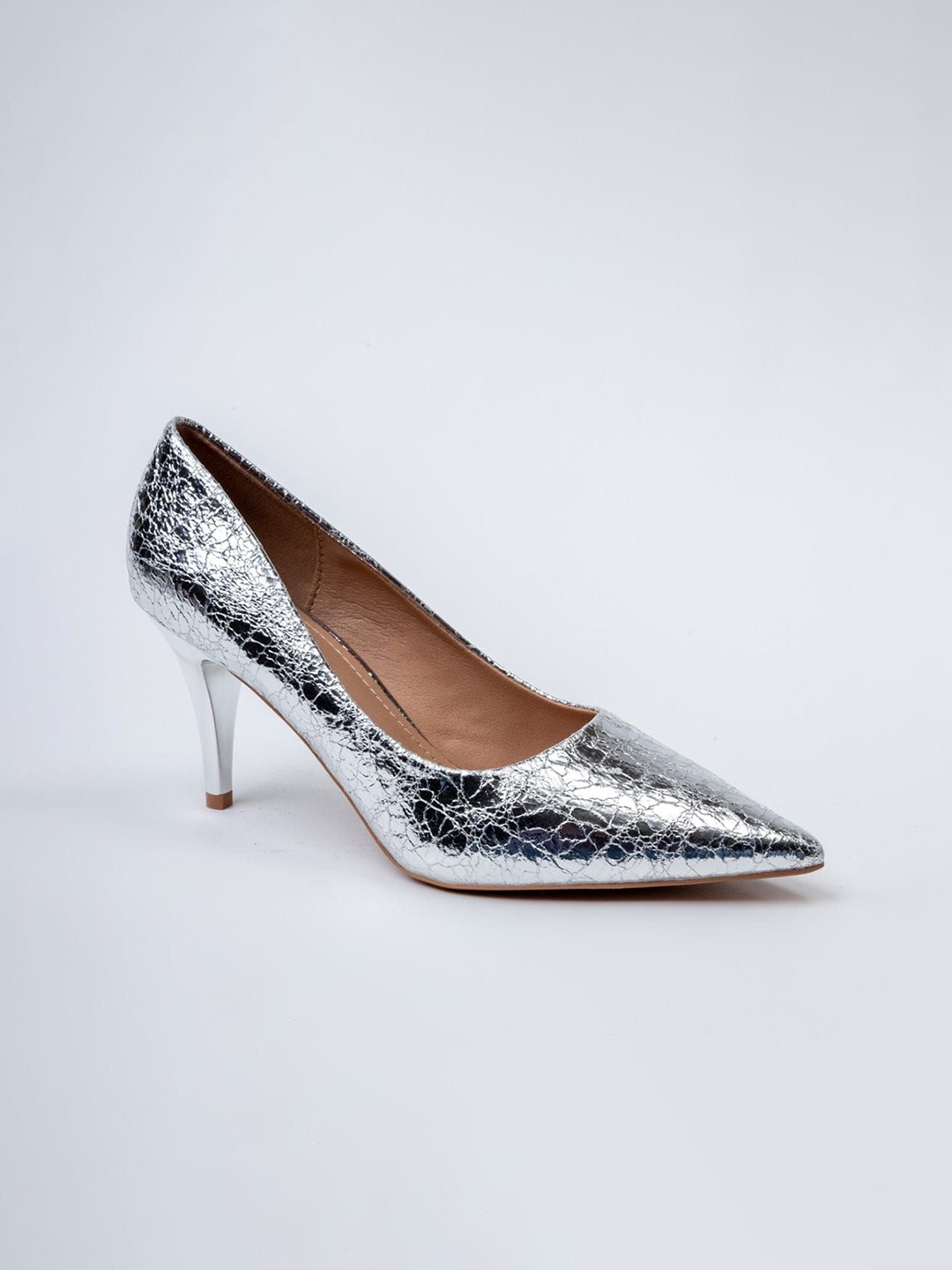 

VANSON SHOES Women Pointed Toe Slim Heeled Pumps, Silver