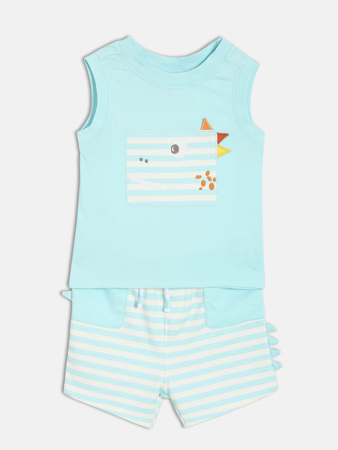 

MINI KLUB Boys Sleeveless Round Neck Pure Cotton T-shirt With Shorts, Blue