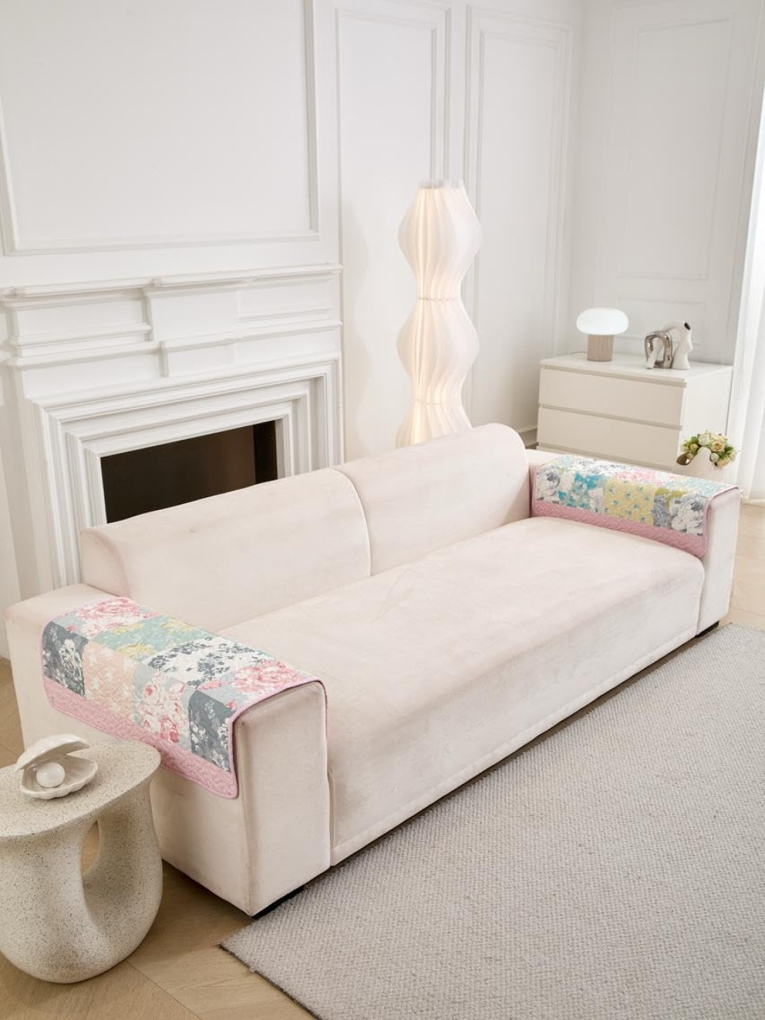 

HomeCloud Pink & Grey 2 Piece Printed Cotton Sofa Cover With Arms