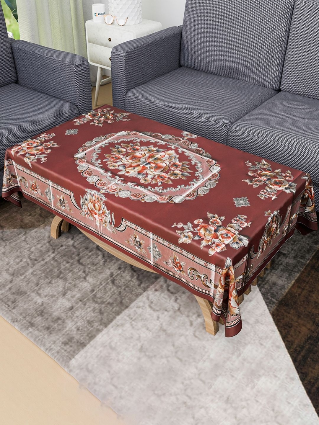 

Aura Maroon Floral Printed Waterproof 4-Seater Rectangle 1.48 m x 0.98 m PVC Table Cover