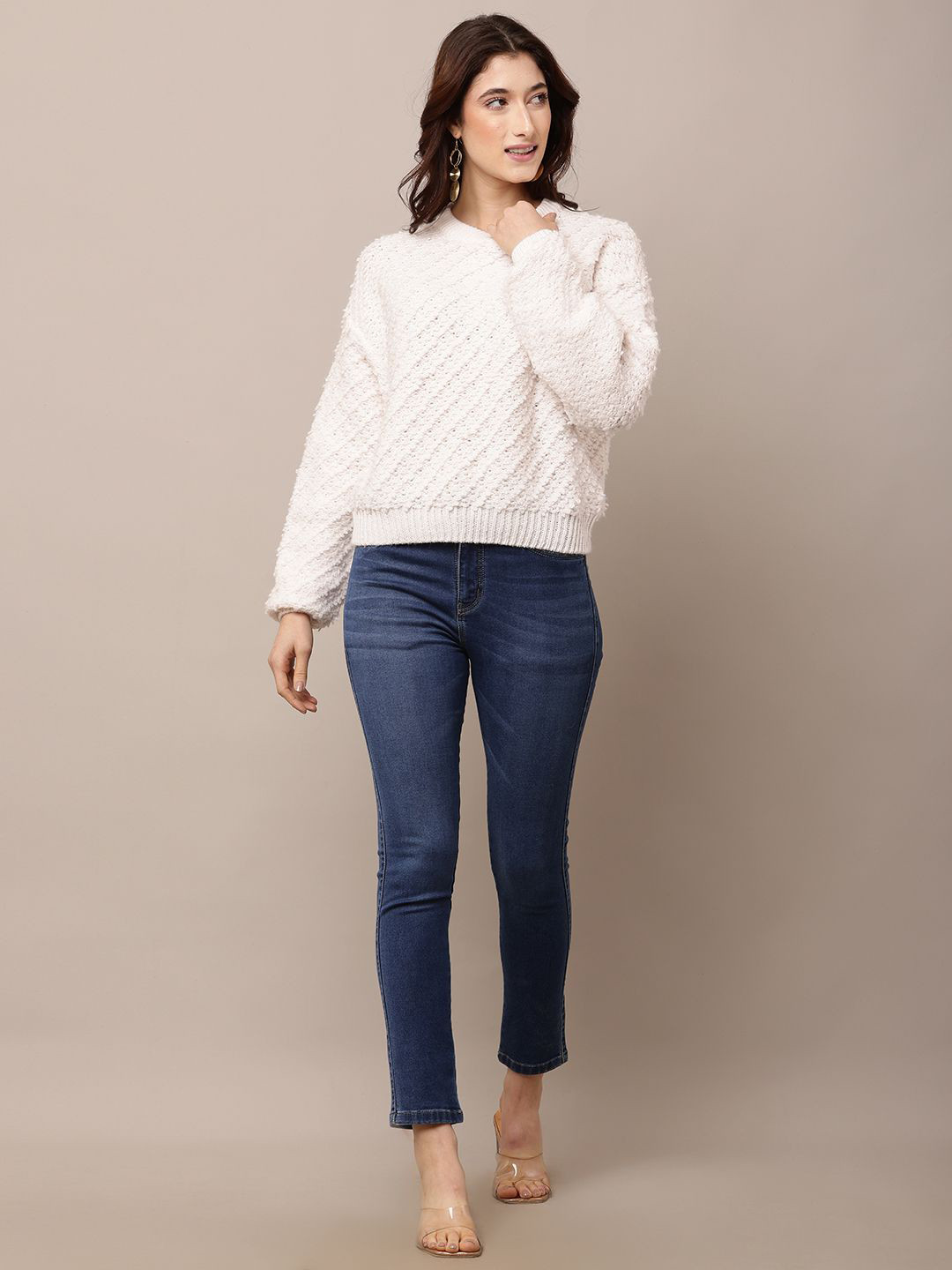 

NoBarr Women Self Design Pullover, White