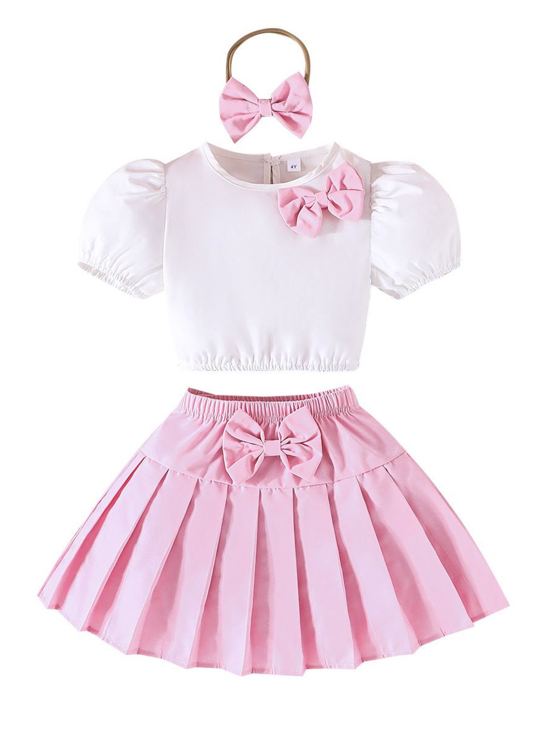 

StyleCast x Revolte Girls Round Neck Puffed Sleeves Top With Skirt, Pink