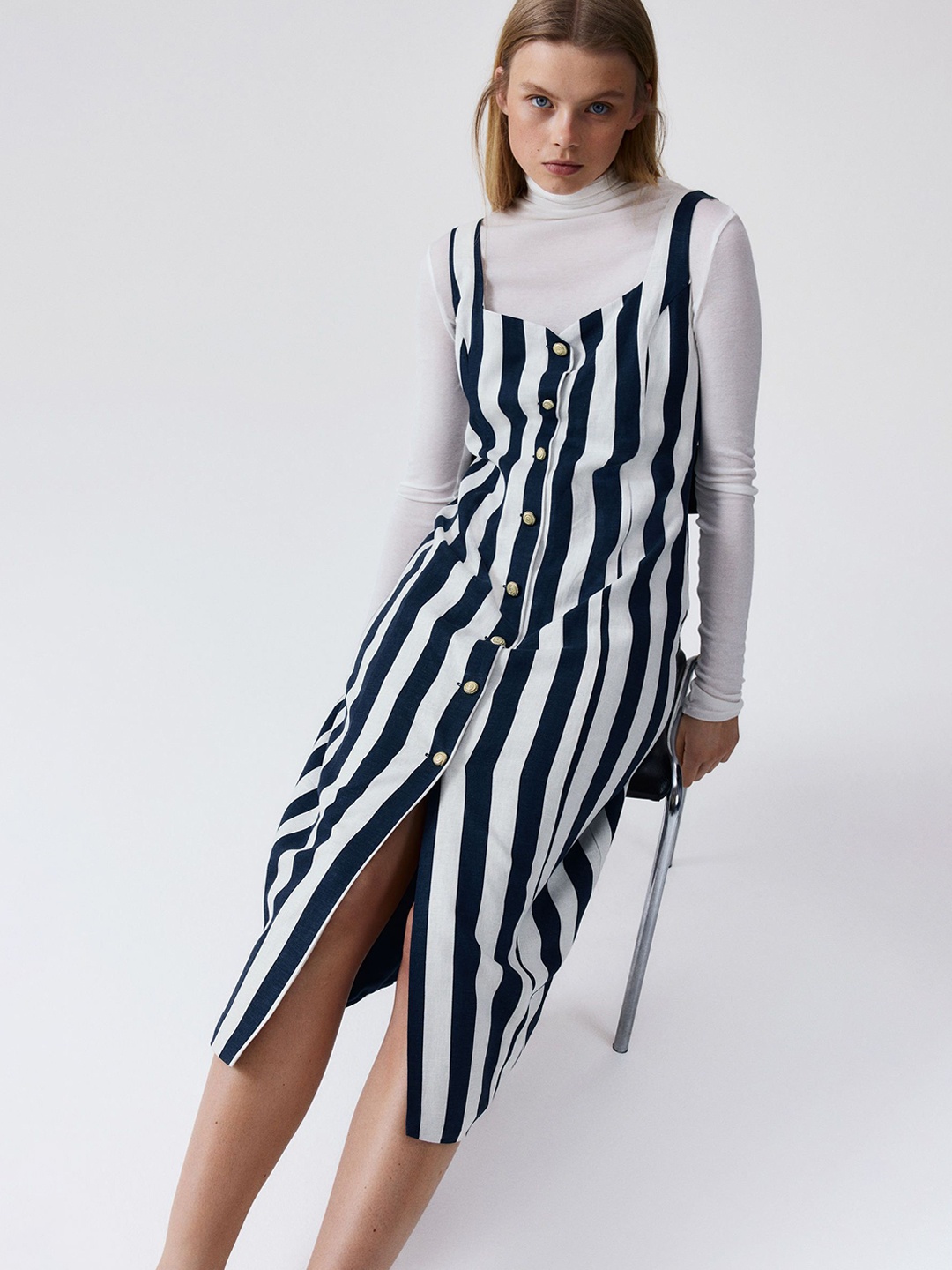 

H&M Women Linen Blend Midi Dress, Blue