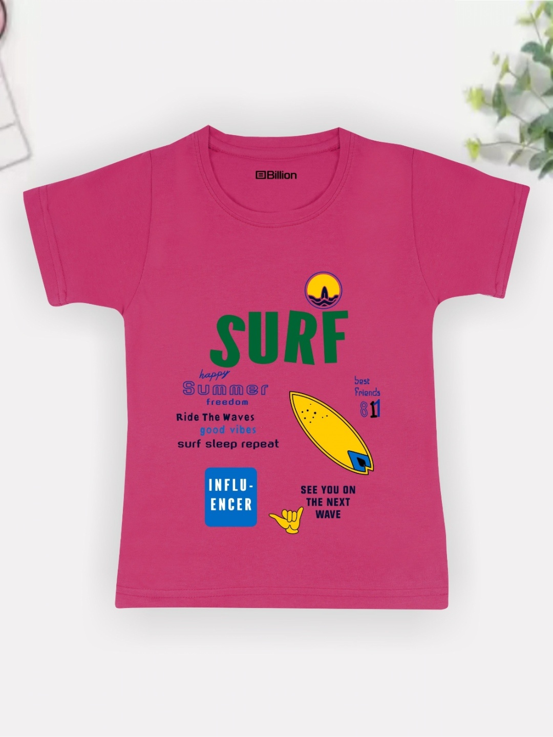 

Billion Boys Printed Bio Finish Applique T-shirt, Pink