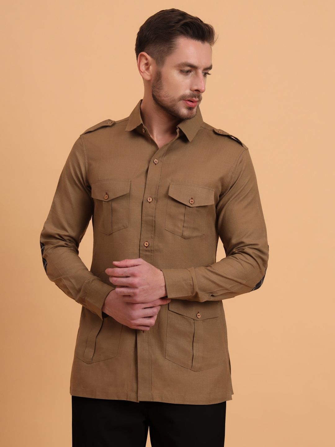 

Aspriya Men Slim Fit Opaque Casual Shirt, Camel brown