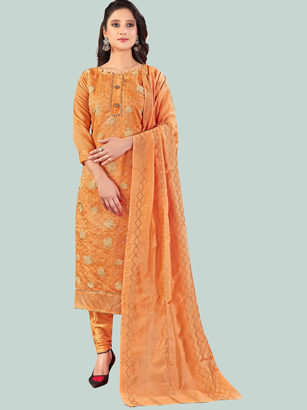 

HERE&NOW Embroidered Unstitched Dress Material, Orange