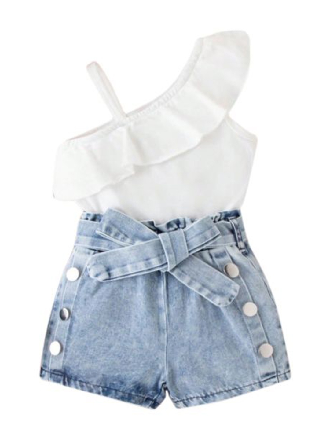

StyleCast x Revolte Girls One Shoulder Top With Denim Shorts, White
