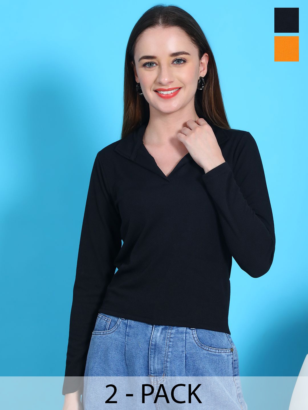 

Tromko Women Pack OF 2 Ribbed Crop Top, Black