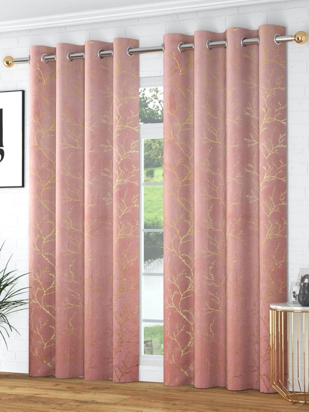 

Galaxy Home Decor Pink 2 Pieces Floral Room Darkening Long Door Curtain
