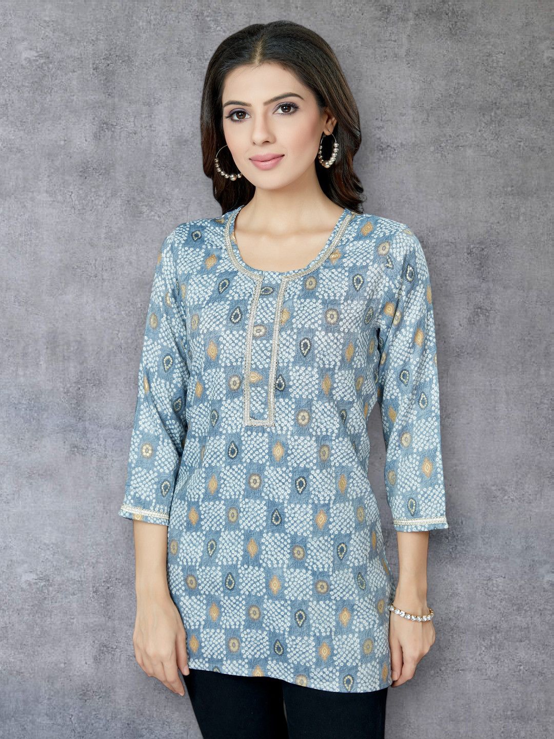 

Saree Swarg Women Printed Round Neck Kurti, Blue