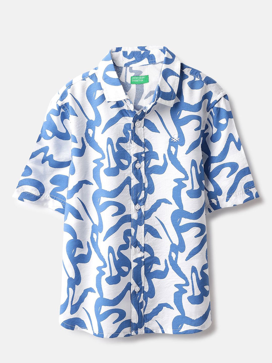 

United Colors of Benetton Boys Boxy Opaque Printed Casual Shirt, White