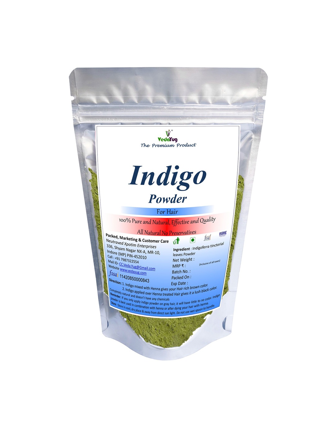 

VY VedaYug Indigo Powder For Hair Color - 200 g, Green