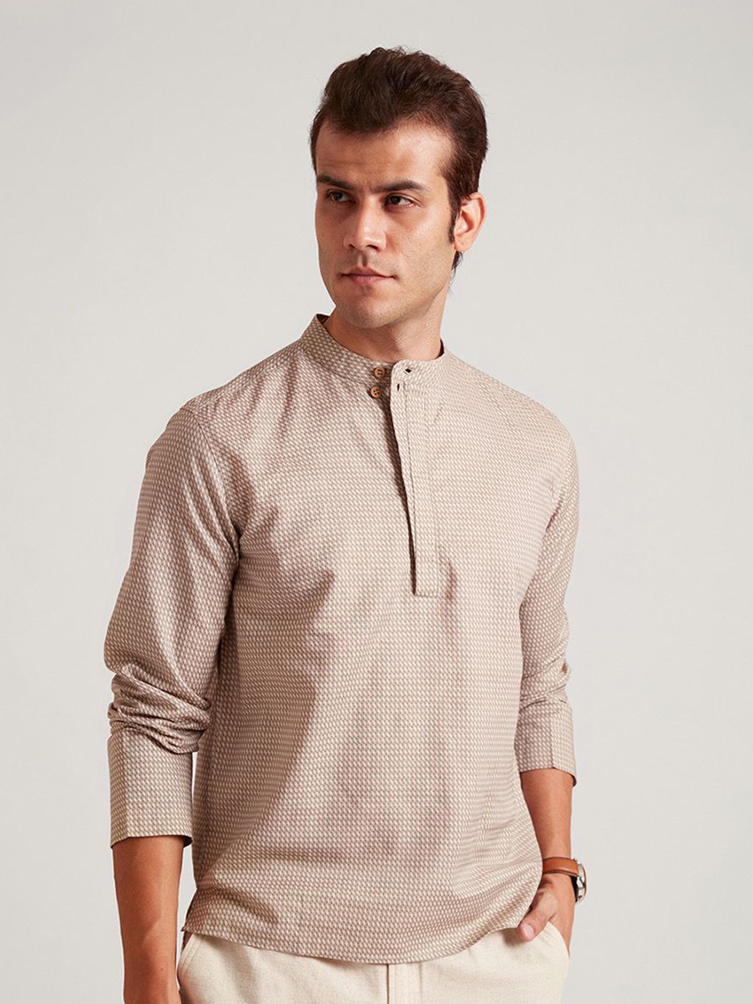

B77 Men Relaxed Opaque Casual Shirt, Beige