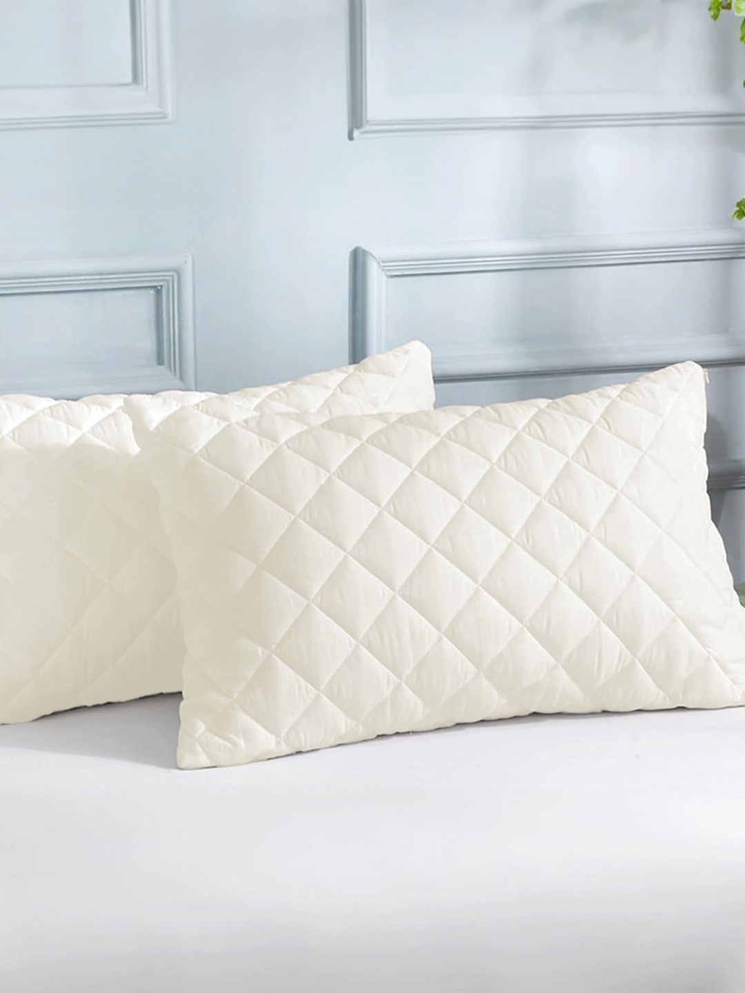 

LINENWALAS Happy Sleeping Off White 2 Pieces Quilted Pure Cotton Rectangle Pillow Covers