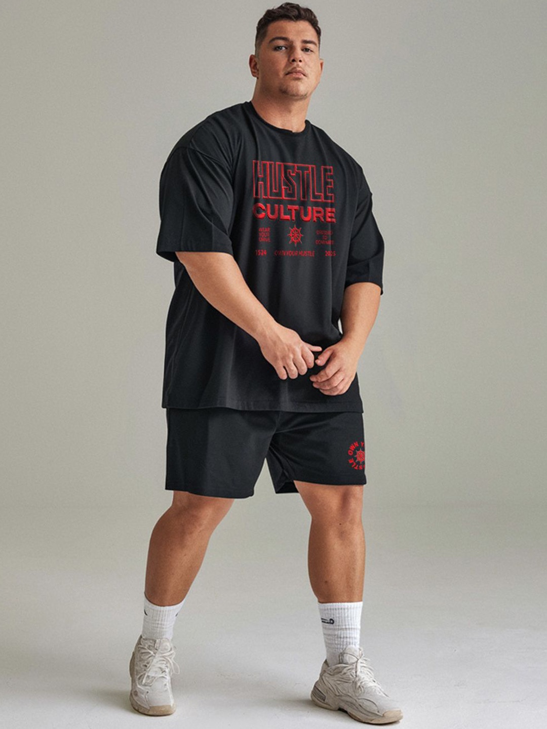 

FFLIRTYGO Typography Printed Round Neck T-Shirt With Shorts, Black