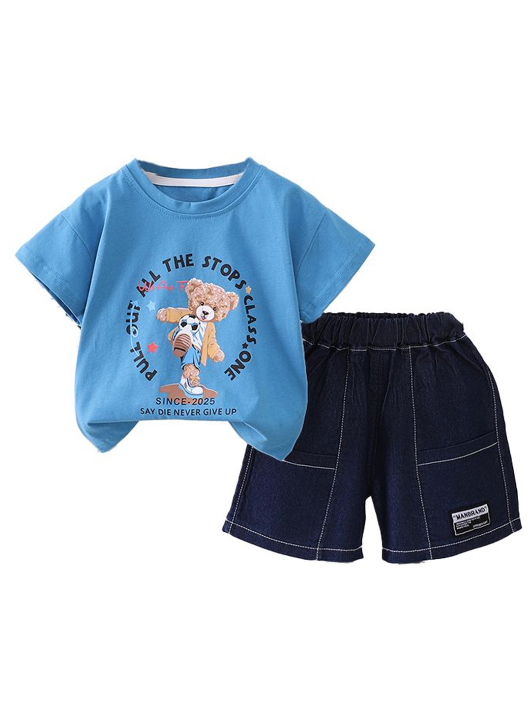 

StyleCast x Revolte Printed Round Neck T-shirt with Shorts, Blue