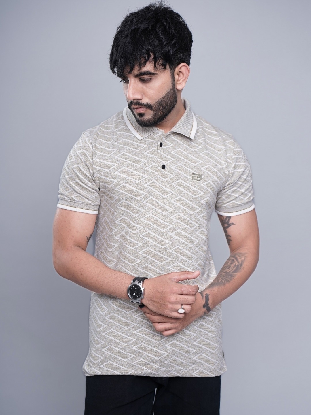 

THE BEETEL HOUSE Men Polo Collar Bio Finish T-shirt, Olive