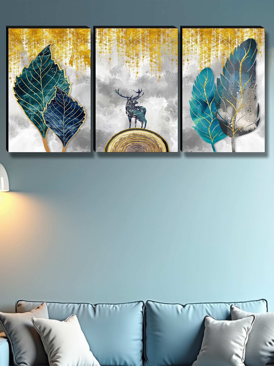 

Myntra Elegant Homes Grey & Blue 3 Pieces Leaf Floral and Botanical Wall Art