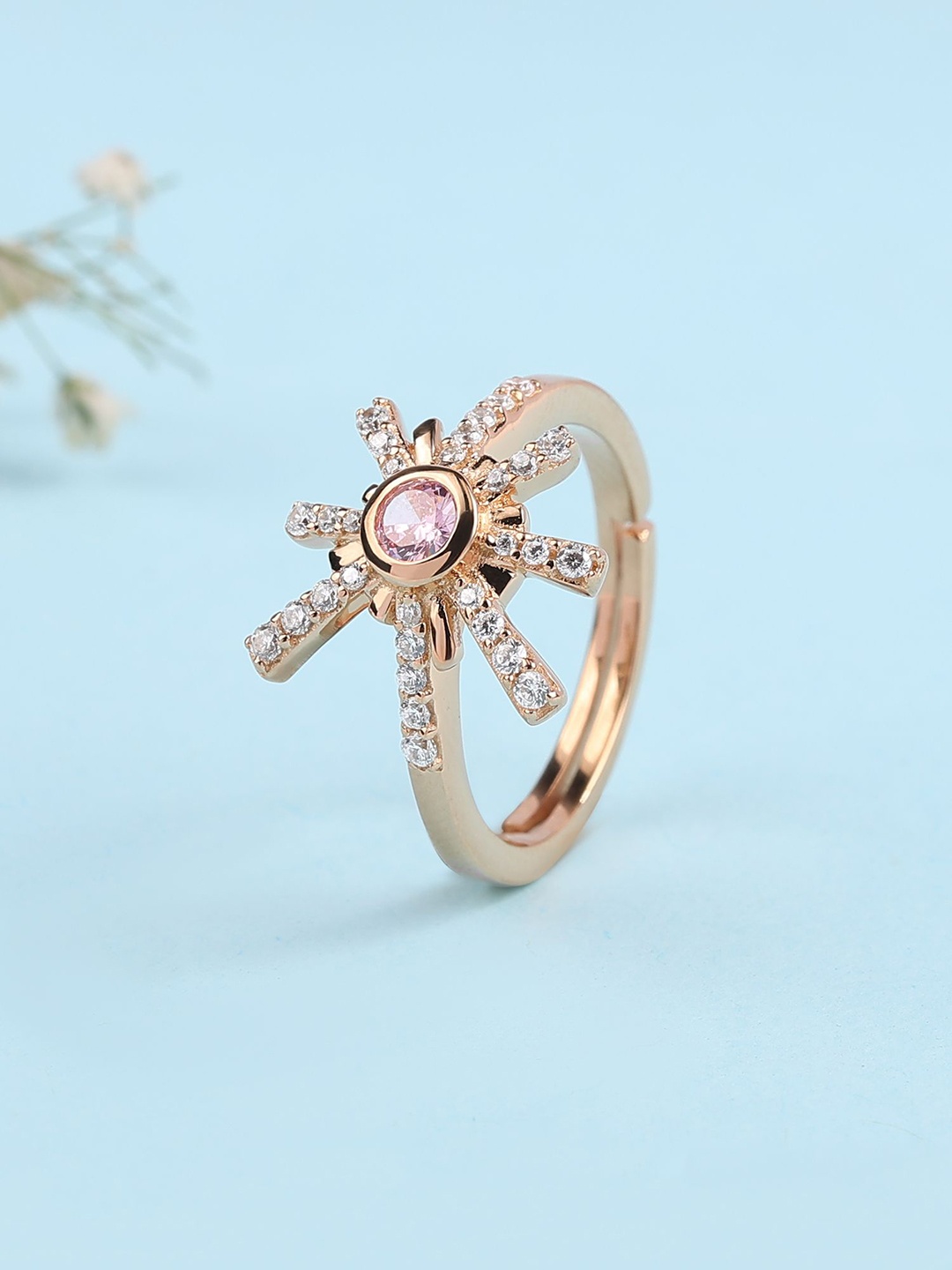 

Ornate Jewels 18K Rose Gold Plated Pink American Diamond Fireworks Adjustable Ring