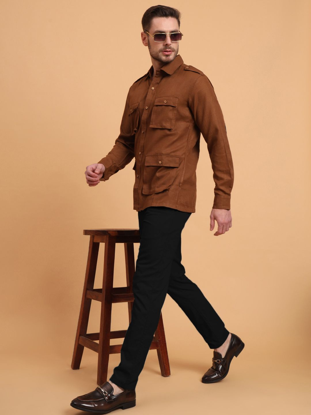 

Aspriya Men Slim Fit Opaque Casual Shirt, Coffee brown
