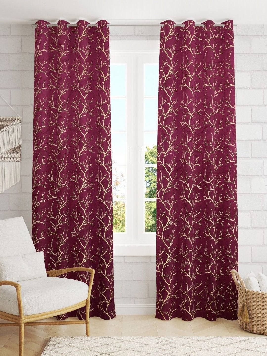 

Galaxy Home Decor Purple 2 Pieces Floral Room Darkening Door Curtain