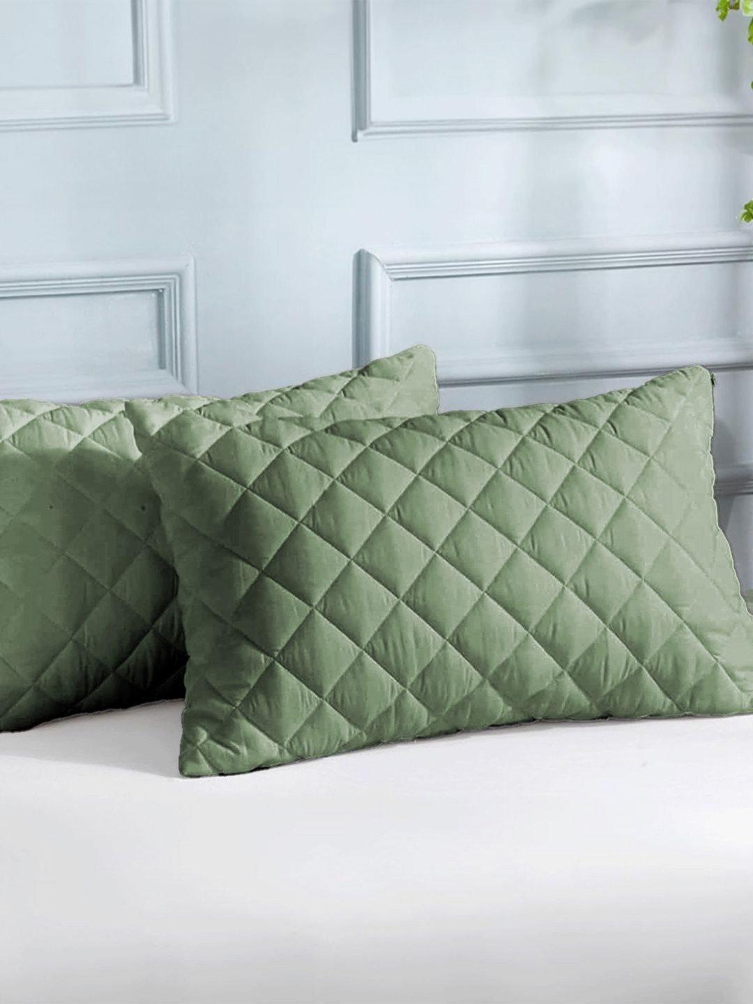 

LINENWALAS Happy Sleeping Olive 2 Pieces Abstract Pure Cotton Rectangle Pillow Covers