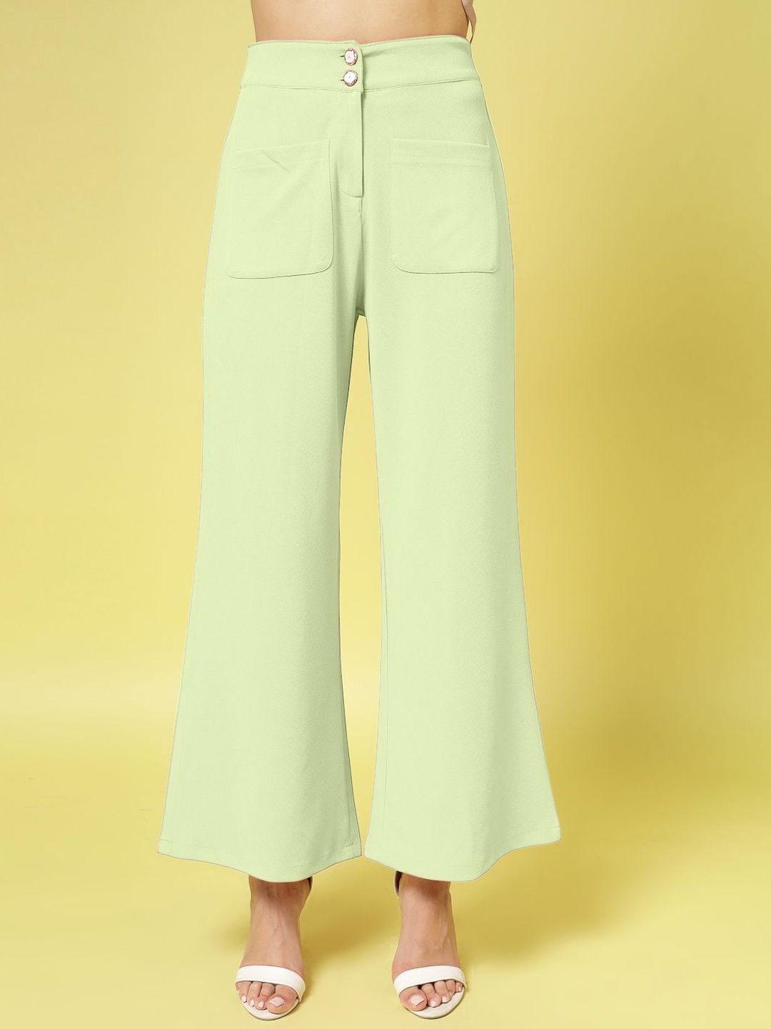 

DressBerry Women Relaxed Flared Wide Leg High-Rise Trousers, Lime green