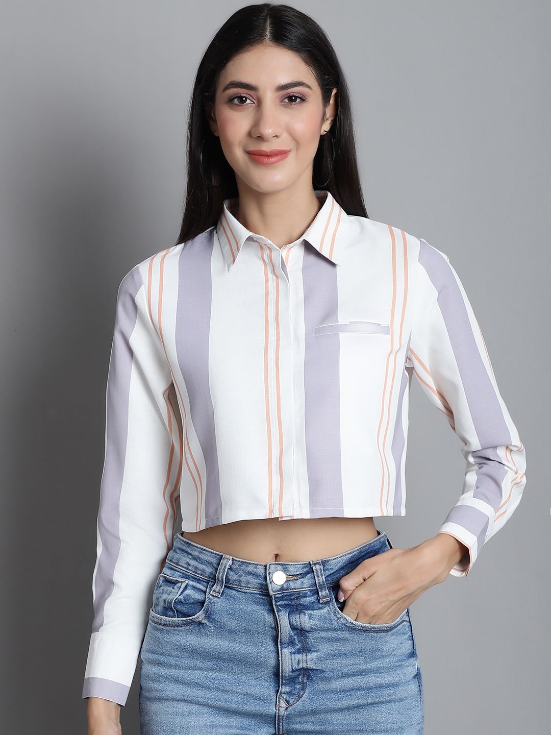 

JAKANARY Women Opaque Striped Casual Shirt, Multi