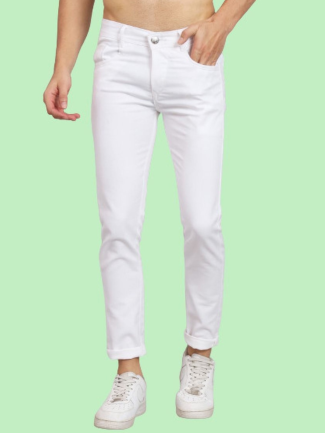 

Linaria Men Classic Slim Fit Mid-Rise Clean Look Jeans, White