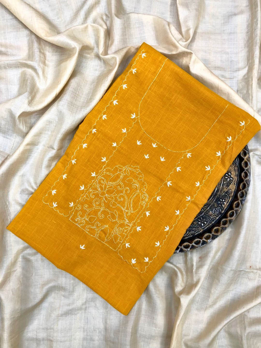

PALASH Embroidered Pure Cotton Unstitched Dress Material, Yellow