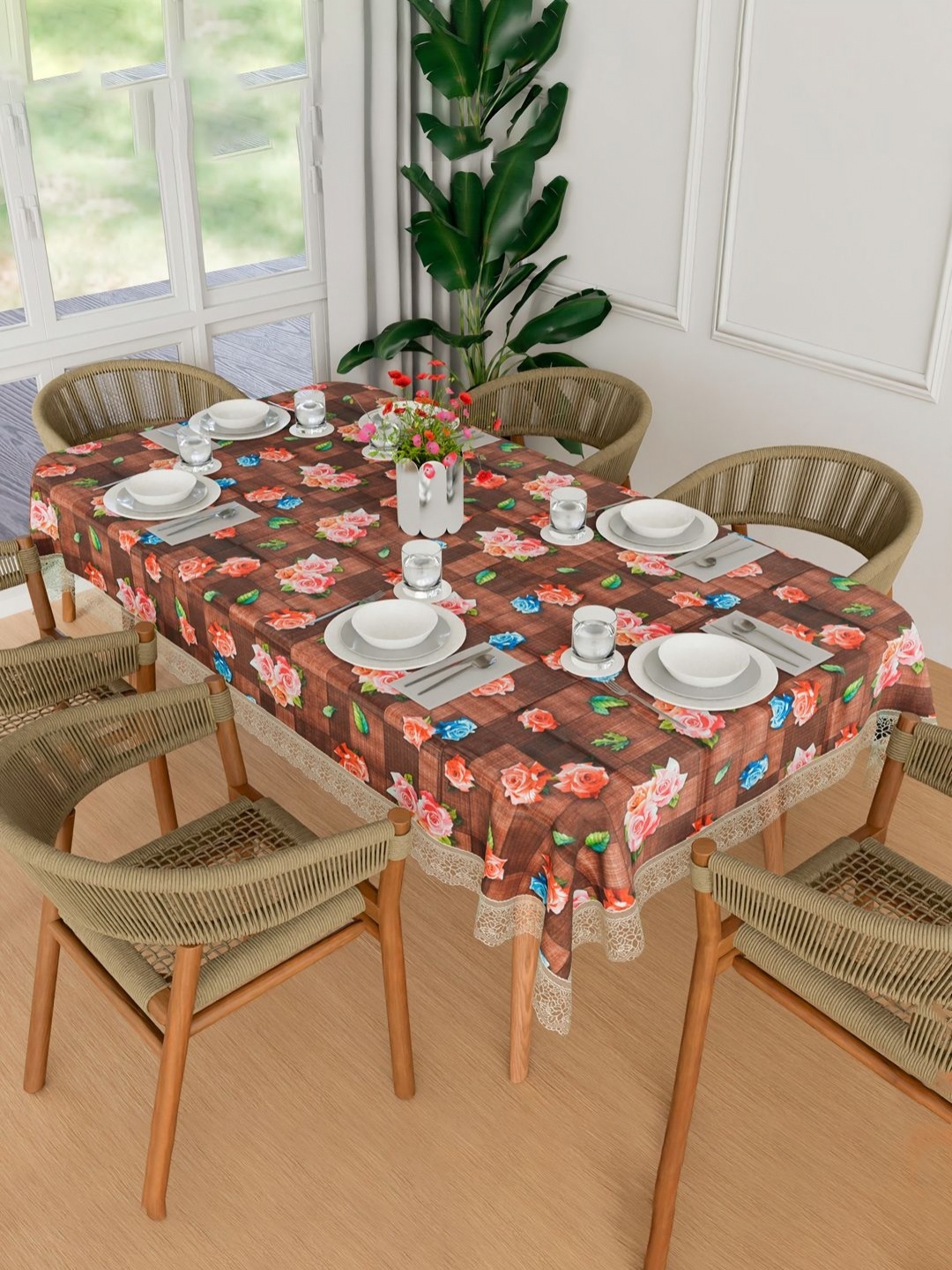 

Aura Maroon Floral Printed Waterproof 6-Seater Rectangle 1.52 m x 2.3 m PVC Table Cover