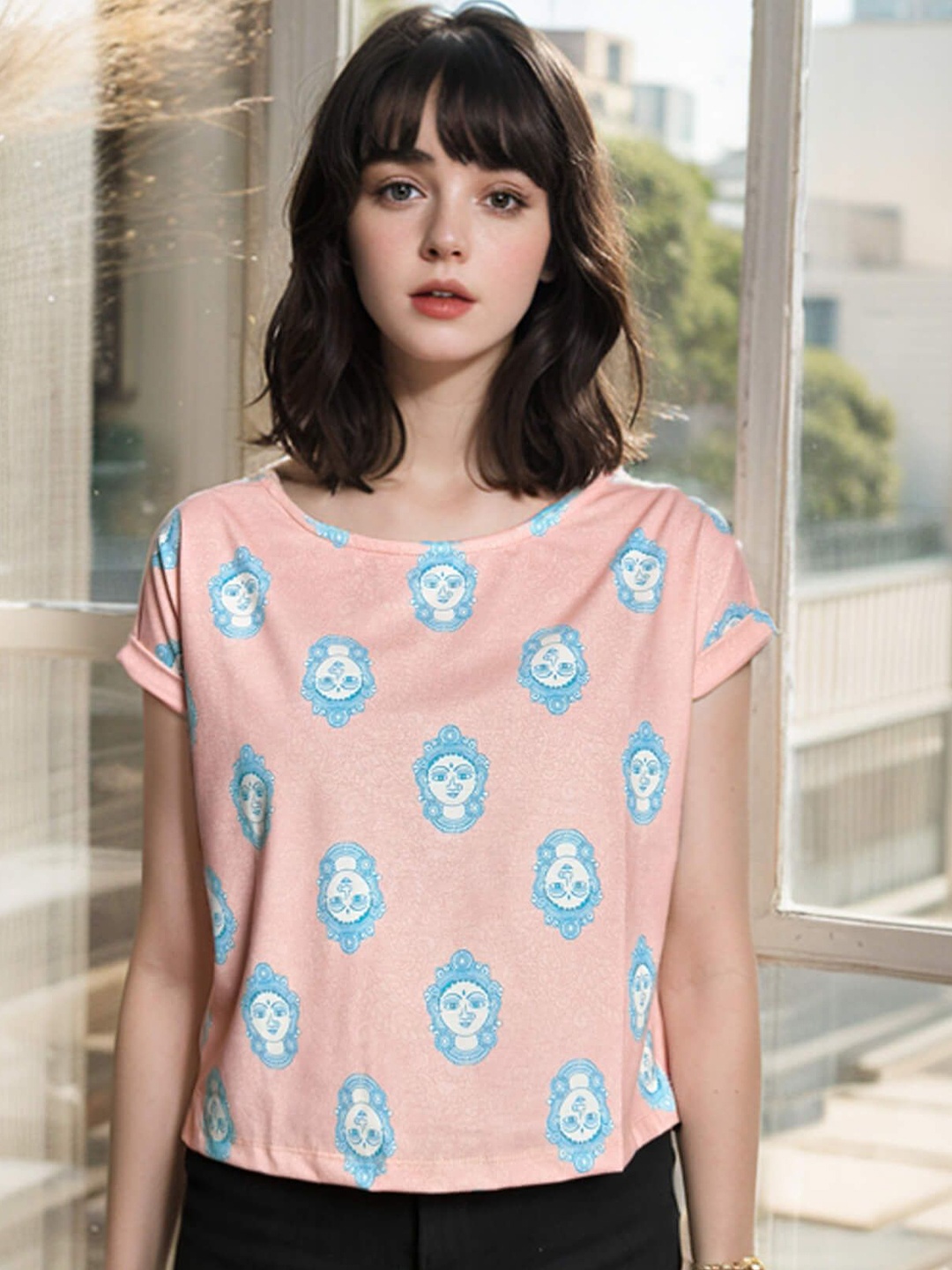 

MAATIR DESIGNS Women Ethnic motifs Printed Top, Peach