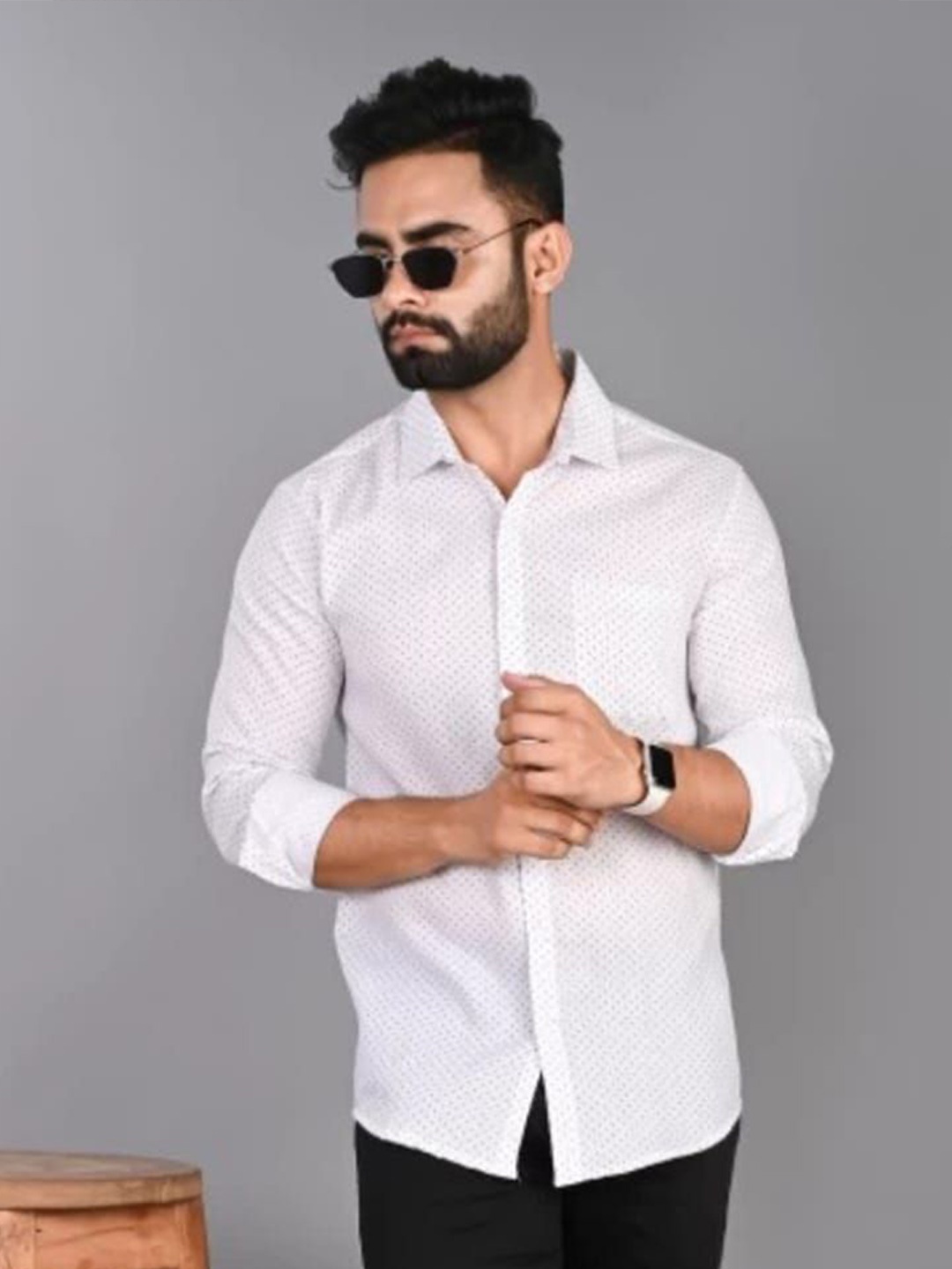 

Erenchino Men Comfort Polka Dot Opaque Casual Shirt, White
