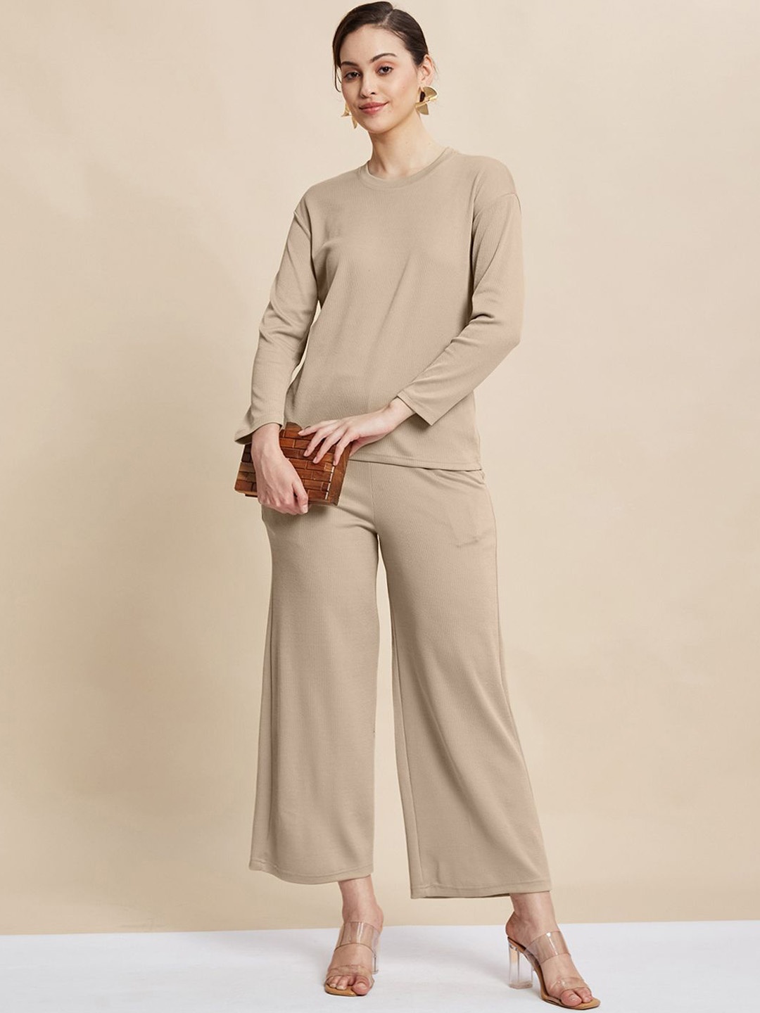

Selvia Long Sleeves Top With Trouser, Beige