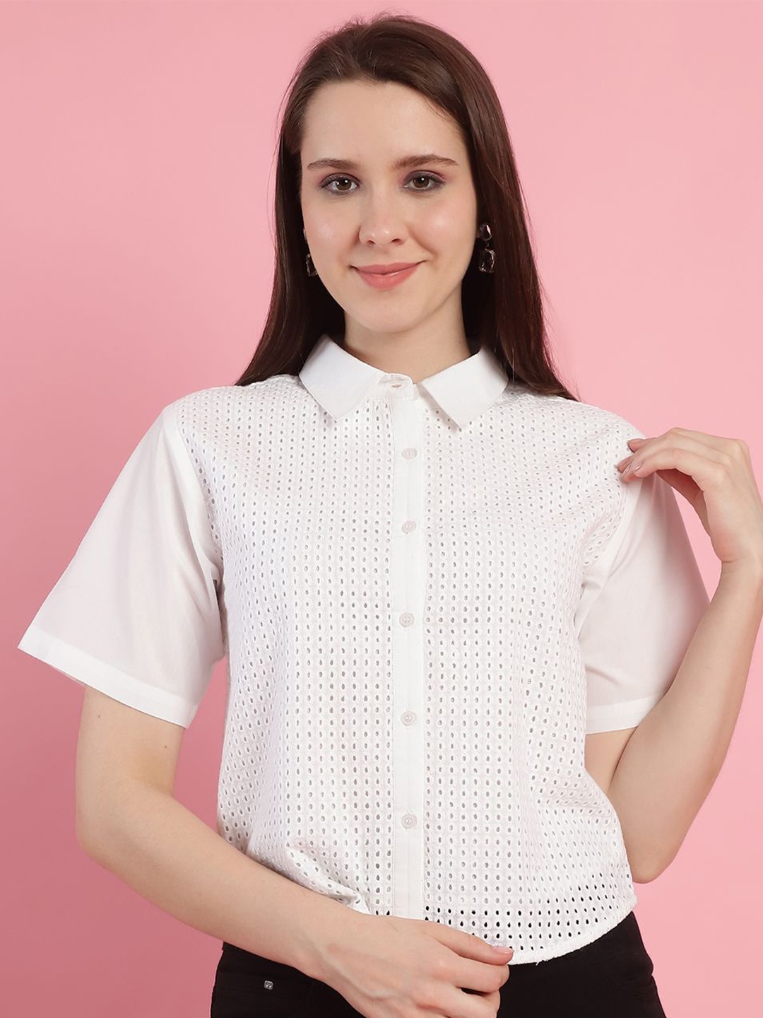 

JAKANARY Women Opaque Casual Shirt, White