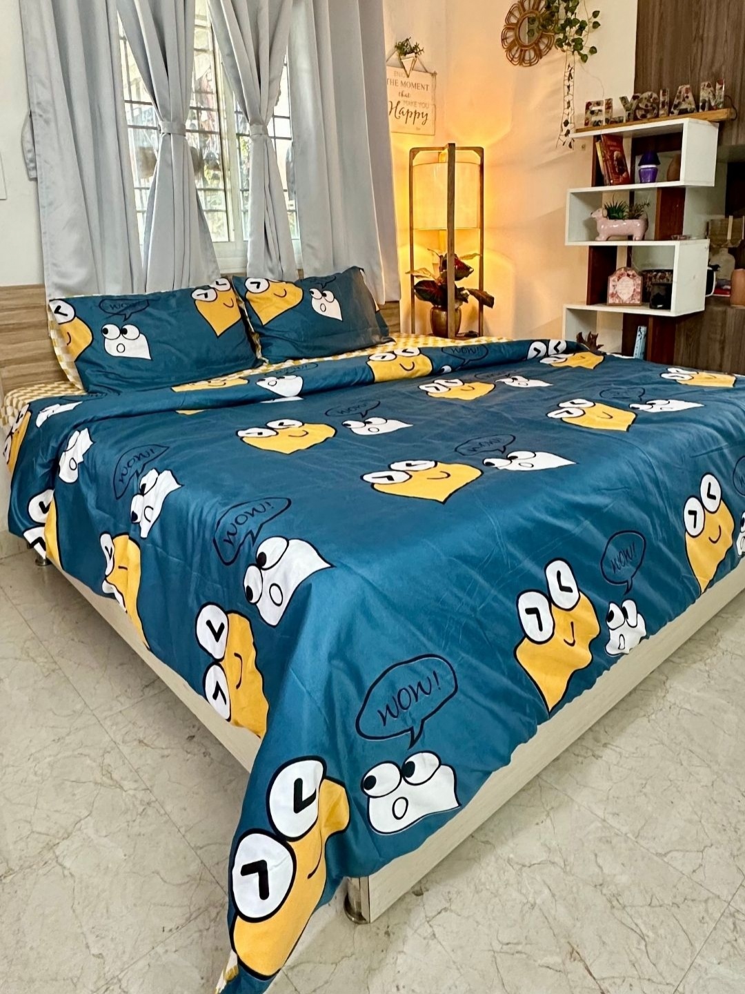 

Famyo Teal Green 4 Pieces Cartoon Characters Printed AC Room Double King Bedding Set