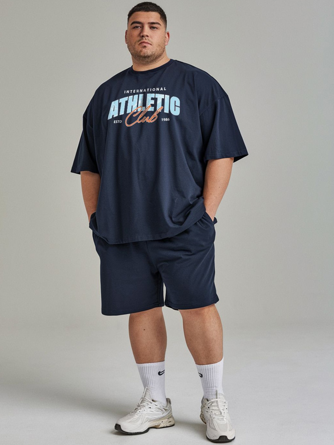 

FFLIRTYGO Typography Printed Round Neck T-Shirt With Shorts, Navy blue