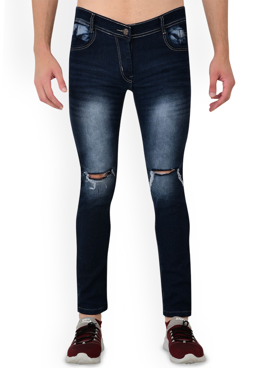 

LINARIA Men Classic Slim Fit Slash Knee Heavy Fade Jeans, Blue