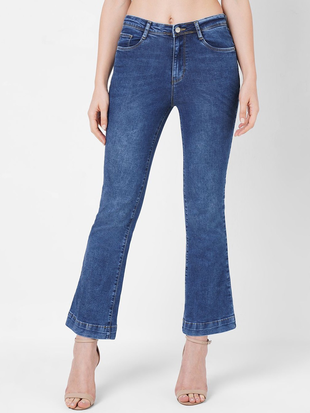 

Kraus Jeans Women Flared High-Rise Light Fade Jeans, Blue