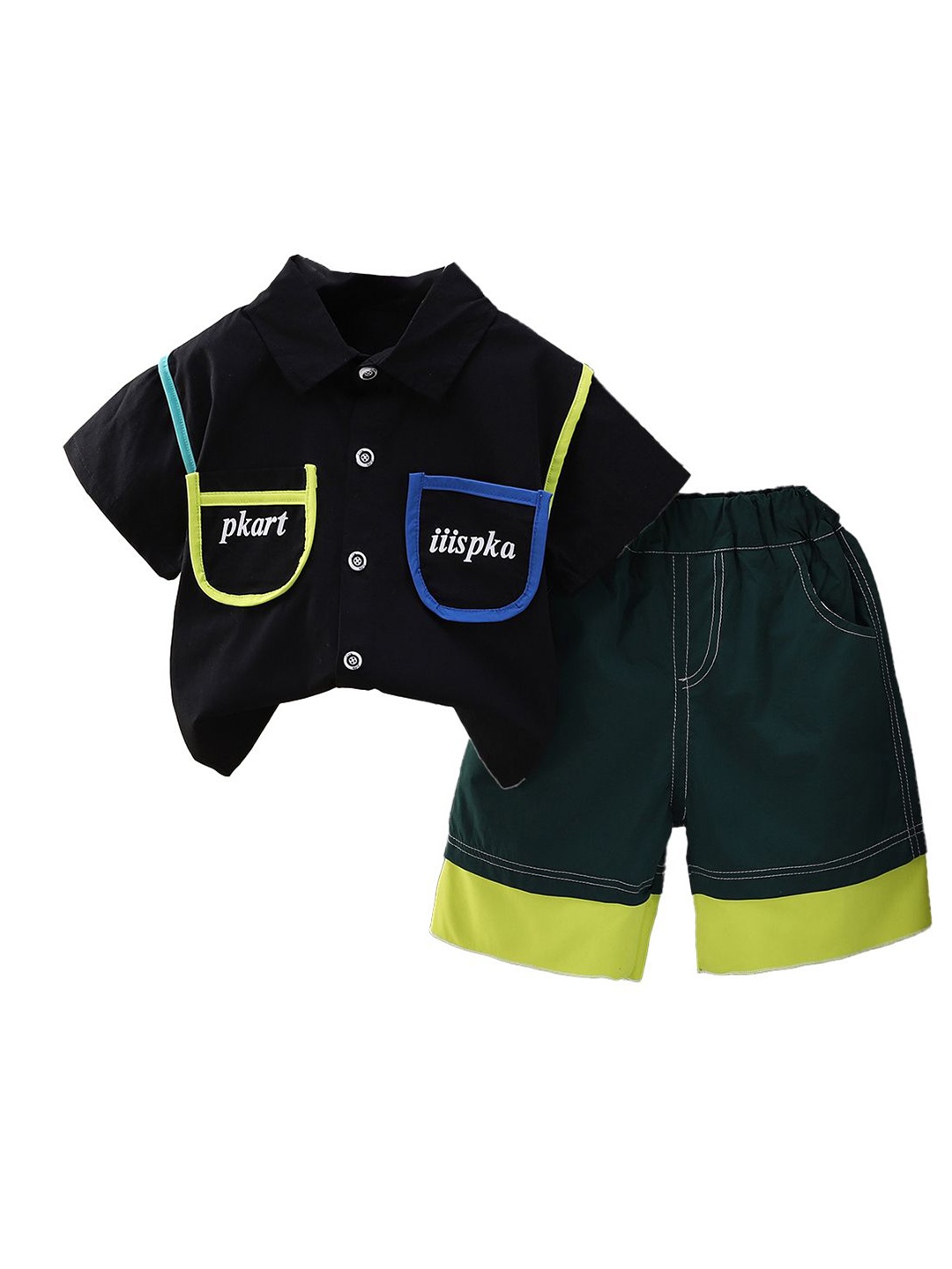 

StyleCast x Revolte Boys Printed Shirt Collar Short Sleeves Shirt with Shorts, Black
