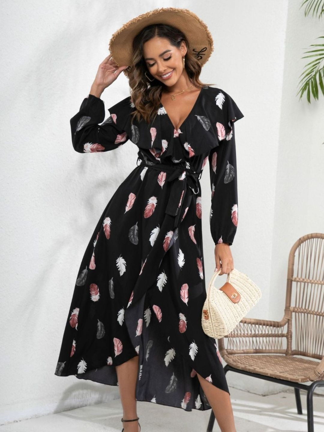 

Oh Rare Floral Print Midi Dress, Black