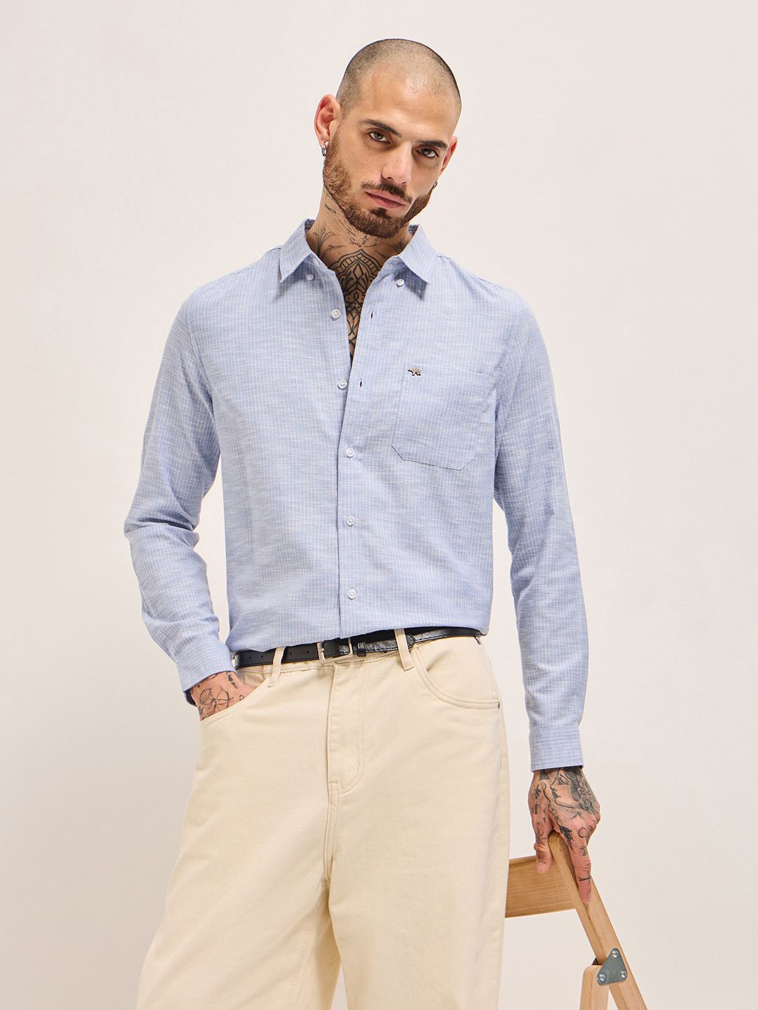 

THE BEAR HOUSE Men Slim Fit Opaque Striped Casual Shirt, Blue