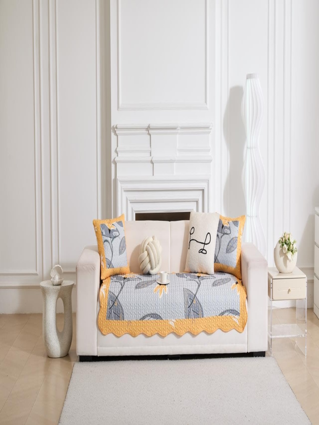 

HomeCloud Yellow & Grey Printed Cotton 2 Piece Sofa Covers