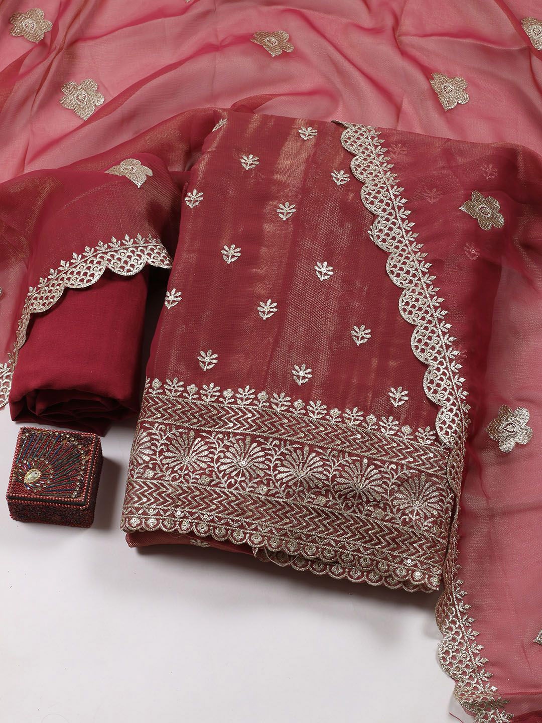

Meena Bazaar Embroidered Unstitched Dress Material, Pink