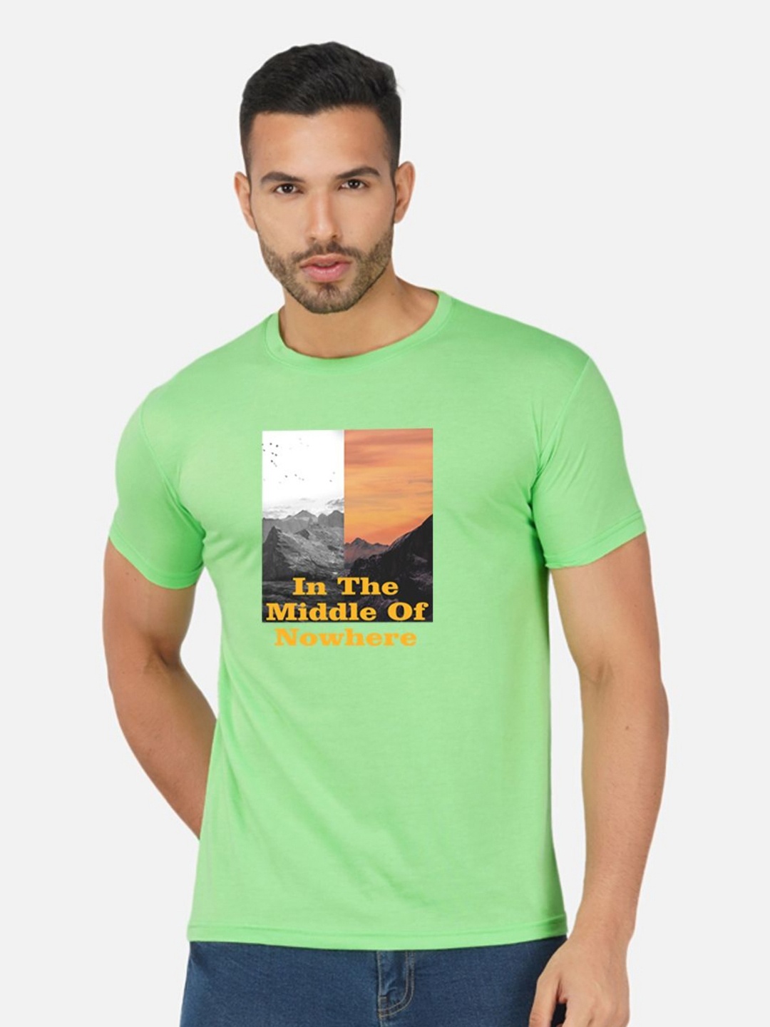 

Moda Rapido Men Printed Bio Finish Applique T-shirt, Green
