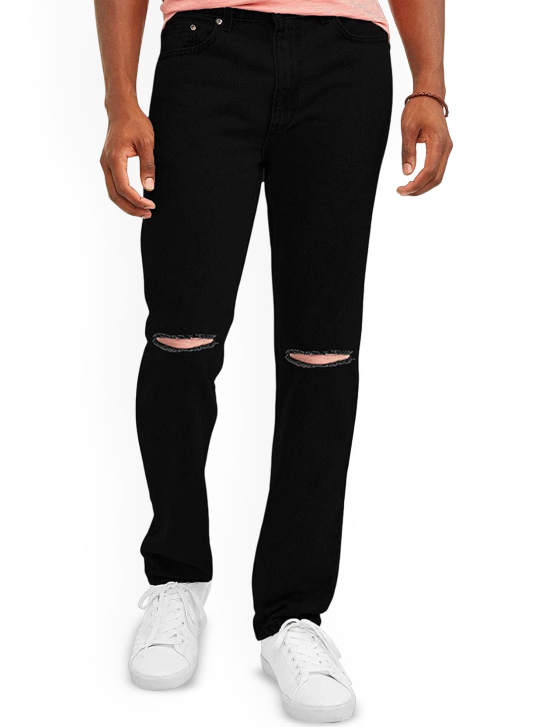 

LINARIA Men Classic Slim Fit Slash Knee Jeans, Black
