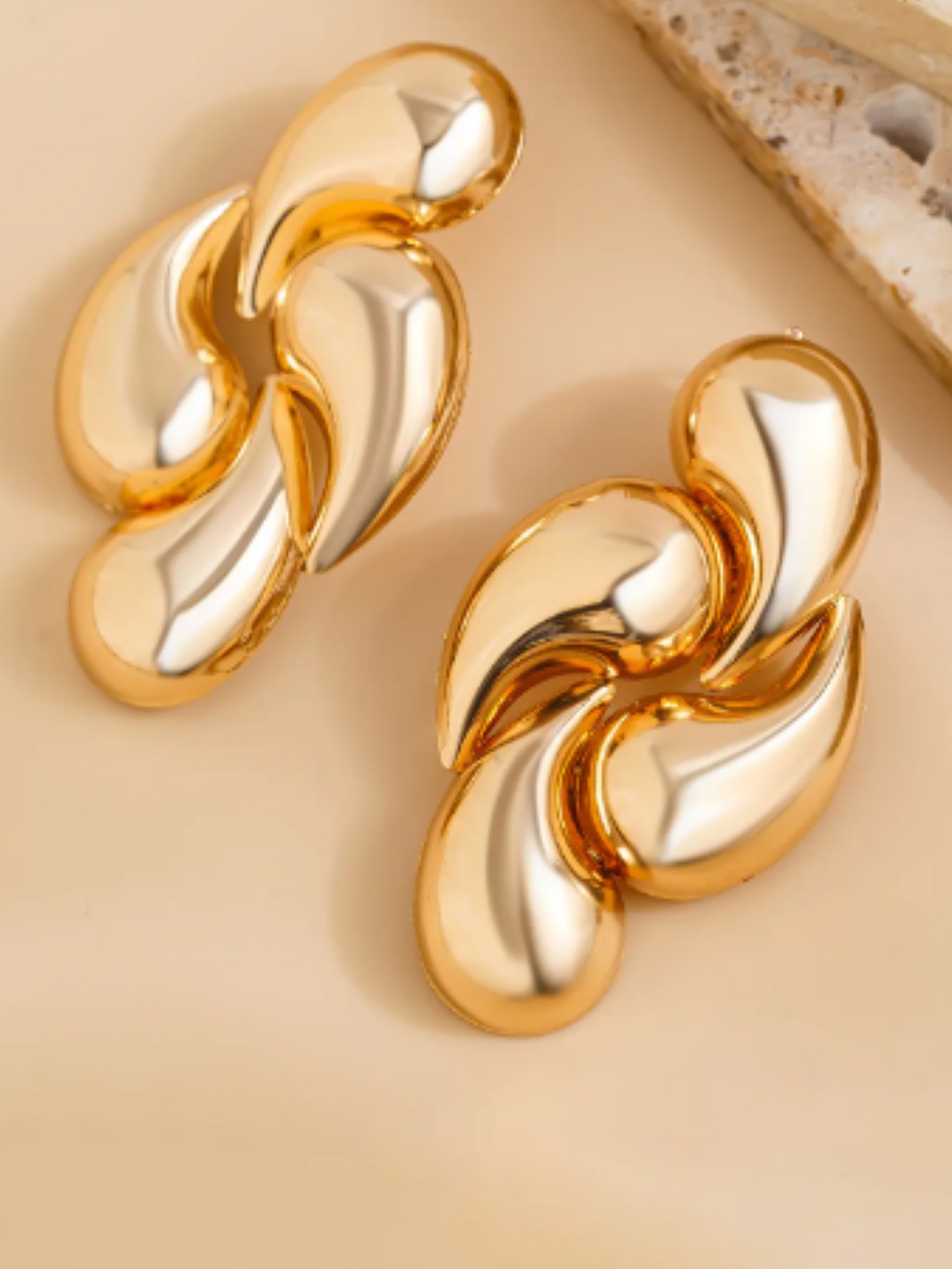

SUBHAGALANKAR Gold-Plated Stainless Steel Contemporary Drop Earrings